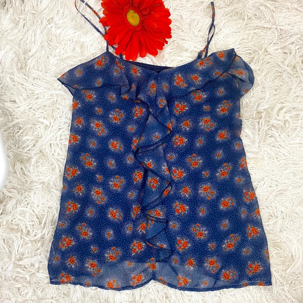 Sheer Navy Blue Floral Tank Top